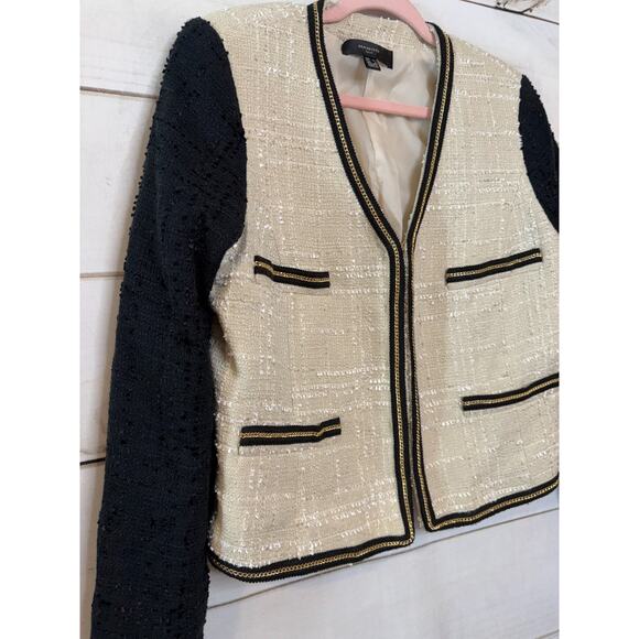 Mango Suit Sz L Jacket Cream Black Gold Trim Holiday Festive Party Classy - Picture 4 of 5